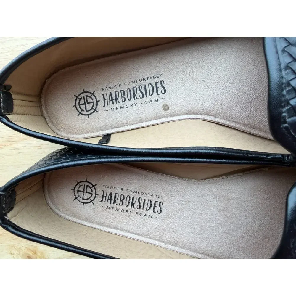 Harborsides Comfort Memory Foam Flat Shoes Black basket weave Faux leather 8